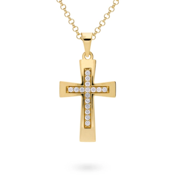Zlatý prívesok krížik stone Frame
