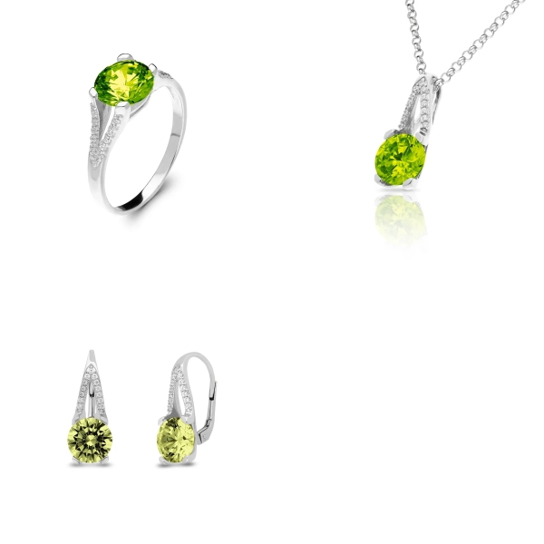 Sada šperkov z bieleho zlata Shaira - peridot, zirkón
