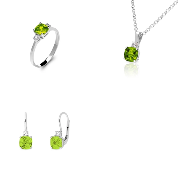 Sada šperkov z bieleho zlata Tara - peridot, zirkón