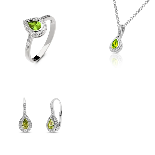 Sada šperkov z bieleho zlata Tika - peridot, zirkón
