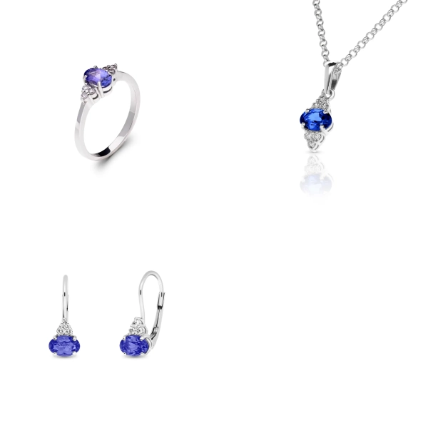 Sada šperkov z bieleho zlata Elin - diamant, tanzanit