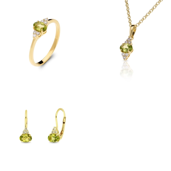 Súprava zlatých šperkov Elin - diamant, olivín