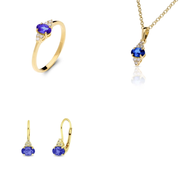 Súprava zlatých šperkov Elin - diamant, tanzanit