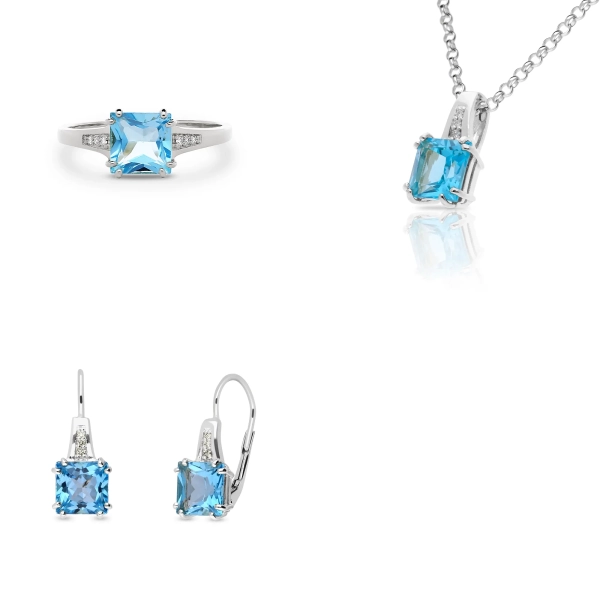 Sada šperkov z bieleho zlata Evelyne - diamant, modrý topás