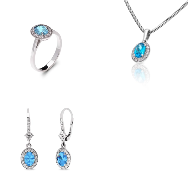 Sada šperkov z bieleho zlata Antoinette - diamant, modrý topás