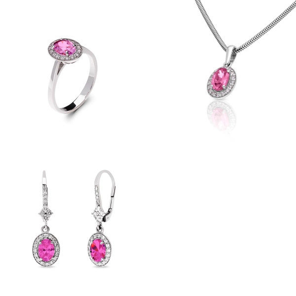 Sada šperkov z bieleho zlata Antoinette - diamant, ružový turmalín