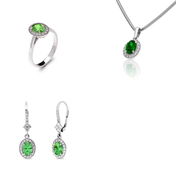 Sada šperkov z bieleho zlata Antoinette - diamant, zelený turmalín