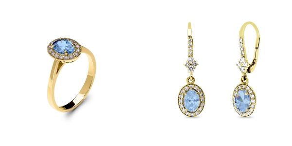 Súprava zlatých šperkov Antoinette - akvamarín, diamant