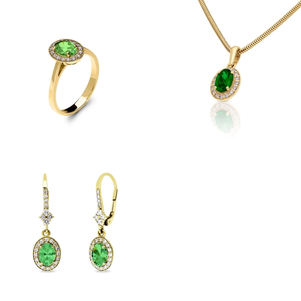 Súprava zlatých šperkov Antoinette - diamant, zelený turmalín