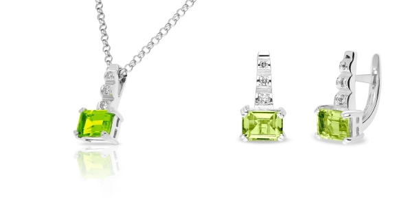 Sada šperkov z bieleho zlata Maaike - diamant, peridot