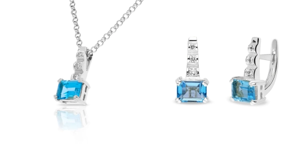 Sada šperkov z bieleho zlata Maaike - diamant, modrý topás