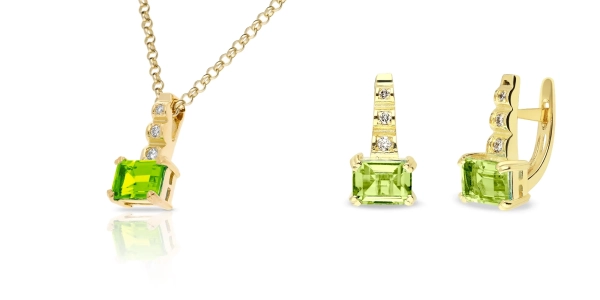 Súprava zlatých šperkov Maaike - diamant, peridot