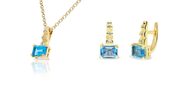 Súprava zlatých šperkov Maaike - diamant, modrý topás